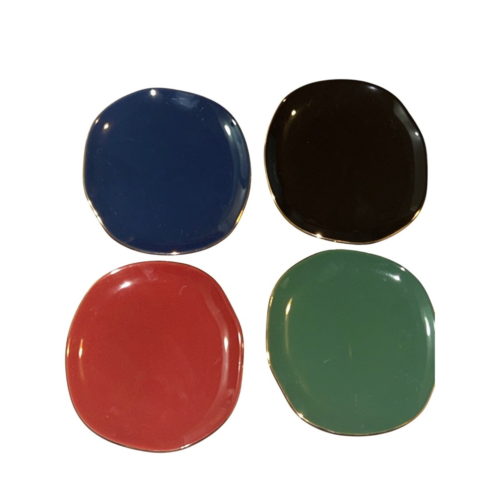 Danica Heirloom Jewel Pebble Appetizer Plate Set 4 Gold Rimmed Ceramic 6.5"